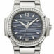Patek Philippe Nautilus Blue Tinted Mother Of Pearl Dial Ladies Diamond Watch 7018/1A-010