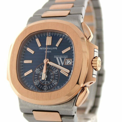 Patek Philippe Nautilus Mechanical Blue Dial Stainless Steel And 18Kt Rose Gold Mens Watch