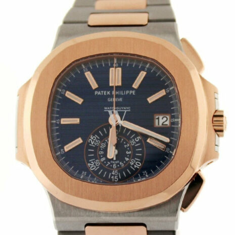 Patek Philippe Nautilus Mechanical Blue Dial Stainless Steel And 18Kt Rose Gold Mens Watch