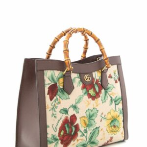 Gucci Brown &  Multi Floral Diana Bamboo Handbag