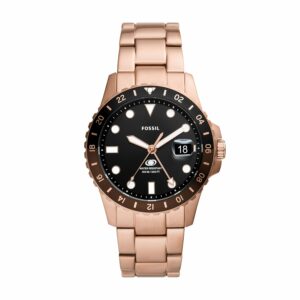 Fossil Blue Gmt Rose Gold-Tone Stainless Steel Watch