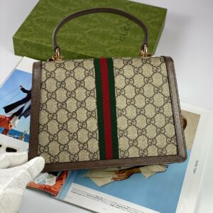 Gucci Ophidia small top handle bag Beige and ebony GG Supreme canvas