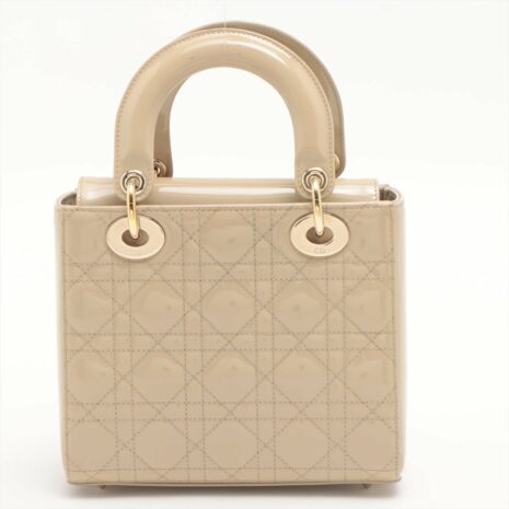 second-hand-dior-lady-dior-small-cannage-patent-calfskin-beige-bag-123227