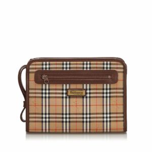 Pre-Loved Burberry Brown Canvas Fabric Haymarket Check Clutch Bag United Kingdom