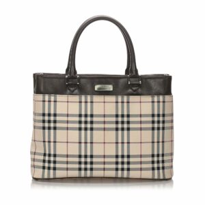 Pre-Loved Burberry Brown Beige Nylon Fabric House Check Tote Bag United Kingdom