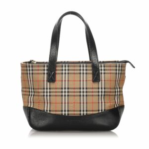 Pre-Loved Burberry Brown Haymarket Check Canvas Handbag United Kingdom