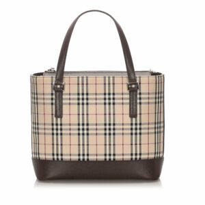 Pre-Loved Burberry Brown Beige Canvas Fabric House Check Handbag United Kingdom