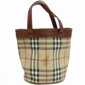 Authentic Burberry London Hand Bag Beige PVC (SHC1-14374)
