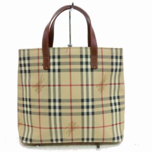Authentic Burberry London Hand Bag Beige PVC (SHC1-15310)