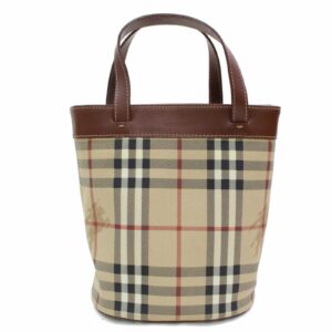 Authentic Burberry London Hand Bag Light Brown PVC (SHC1-14436)