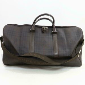 Authentic Burberry London Boston Bag Dark Brown PVC (SHC1-14504)