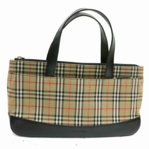 Authentic Burberry Hand Bag Beige Canvas (SHC1-14700)