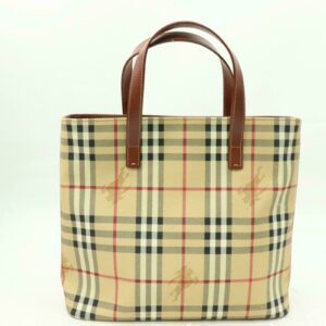 Authentic Burberry London Hand Bag Light Brown PVC (SHC1-15075)