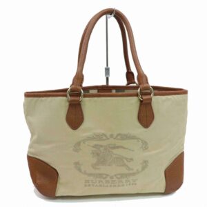 Authentic Burberry Hand Bag Beige Canvas (SHC1-14383)
