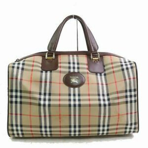 Authentic Burberry Boston Bag Brown Canvas