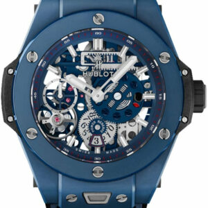 Hublot Big Bang MECA-10 45mm in Ceramic Mat Blue Skeleton Dial Black Blue Lined Structured Straps 414.EX.5123.RX
