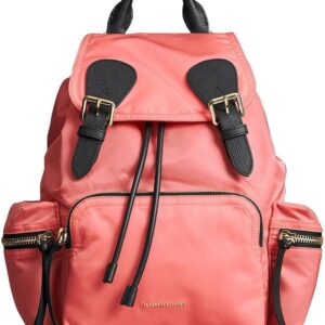 Burberry Medium Rucksack Technical Nylon Leather Backpack Coral Pink Box