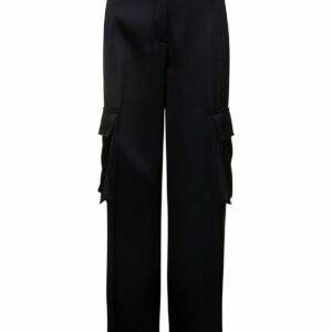 Black Cargo Pants Satn Effect With Cargo Pockets In Viscose Woman