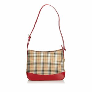 Pre-Loved Burberry Brown Beige Jacquard Fabric Shoulder Bag United Kingdom