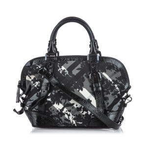 Pre-Loved Burberry Black Nylon Fabric Beat Check Printed Satchel Italy