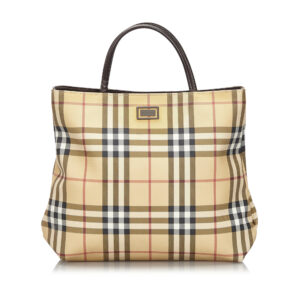Pre-Loved Burberry Brown Beige Canvas Fabric House Check Handbag United Kingdom