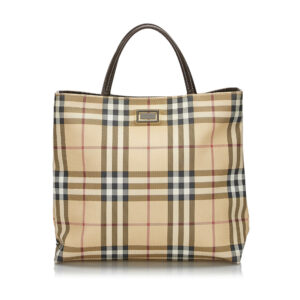 Pre-Loved Burberry Brown Beige Canvas Fabric House Check Handbag United Kingdom