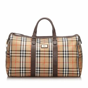 Pre-Loved Burberry Brown Haymarket Check Canvas Travel Bag United Kingdom