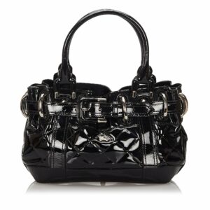 Pre-Loved Burberry Black Patent Leather Quilted Handbag United Kingdom