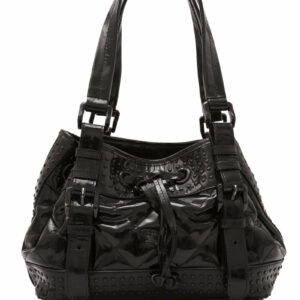 Pre-Loved Burberry Patent Leather Studded Dawstring Shoulder Bag