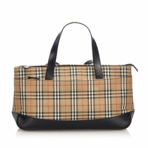 Pre-Loved Burberry Brown Haymarket Check Canvas Handbag United Kingdom