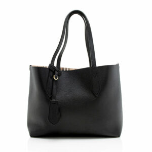 Burberry Leather Haymarket Check Reversible Small Tote