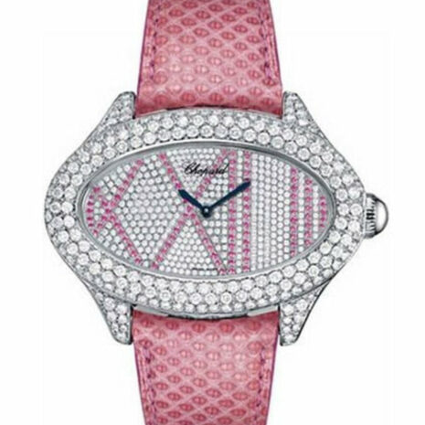 Chopard Montres Dame Cat Eye Diamond Dial Pink Lizard Skin Ladies Quartz Watch137146-1004 Watch