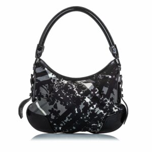 Pre-Loved Burberry Black Nylon Fabric Floral Beat Check Foley Hobo Bag Italy