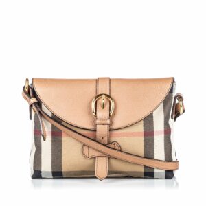 Pre-Loved Burberry Brown Beige Canvas Fabric House Check Crossbody Bag ROMANIA