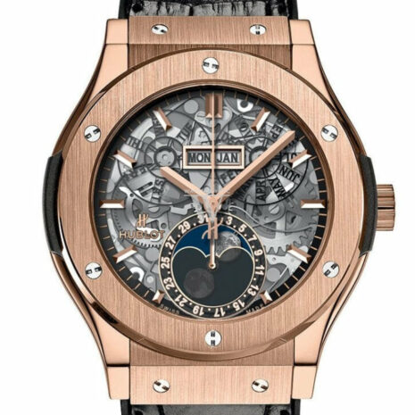 Hublot Classic Fusion Hand Wind Skeleton Dial Black Leather Mens Watch 517.ox.0180.lr