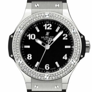 Hublot Big Bang Black Dial Diamond Rubber Ladies Watch 361.sx.1270.rx.1104