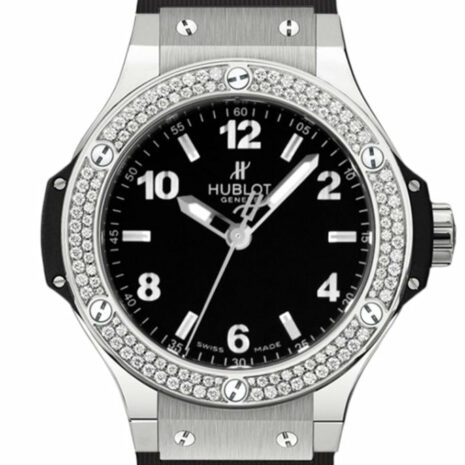 Hublot Big Bang Black Dial Diamond Rubber Ladies Watch 361.sx.1270.rx.1104