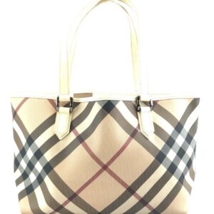 Burberry Nova Check Pattern Beige Coated Canvas and Leather Shoulder Bag