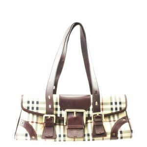 Burberry B24 Ecordelia Buckle Haymarket Check Beige Canvas Satchel