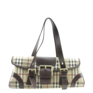 Burberry Ecordelia Buckle Haymarket Check Brownxbeige Canvas Satchel