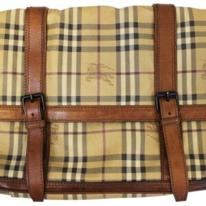Burberry Messenger Horseferry Check Travel Tan Leather Shoulder Bag