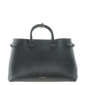 Burberry Large Banner Leather & Nova Check Black Canvas Tote