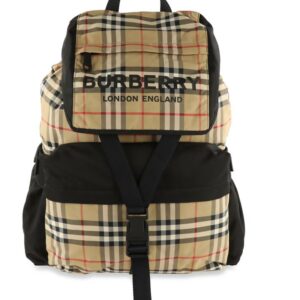 Burberry Logo Print Vintage Check Brown Nylon Backpack
