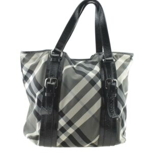 Burberry Nova Check Grey & Black Patient Leather Tote Greyxblack Canvas Tote