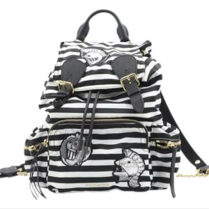 Burberry Pallas Head On Stripe Rucksack White&black Nylon Backpack