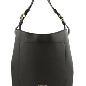 Burberry Small Elmstone Black Leather Hobo Bag