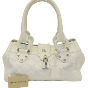 Burberry White Quilted Leather Montgomery Satchel Shoulder Bag