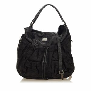 Pre-Loved Burberry Black Nylon Fabric Plaid Hobo UNITED KINGDOM