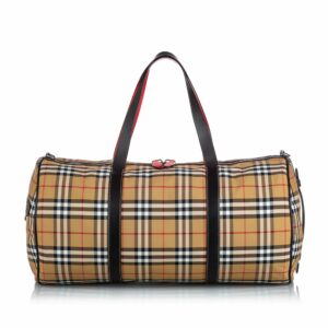 Pre-Loved Burberry Brown Beige Canvas Fabric House Check Barrel Bag Italy