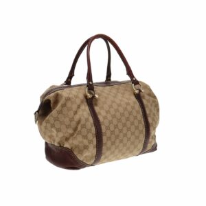 Gucci GG Canvas and Burgundy Leather Horsebit Nail Boston Bag